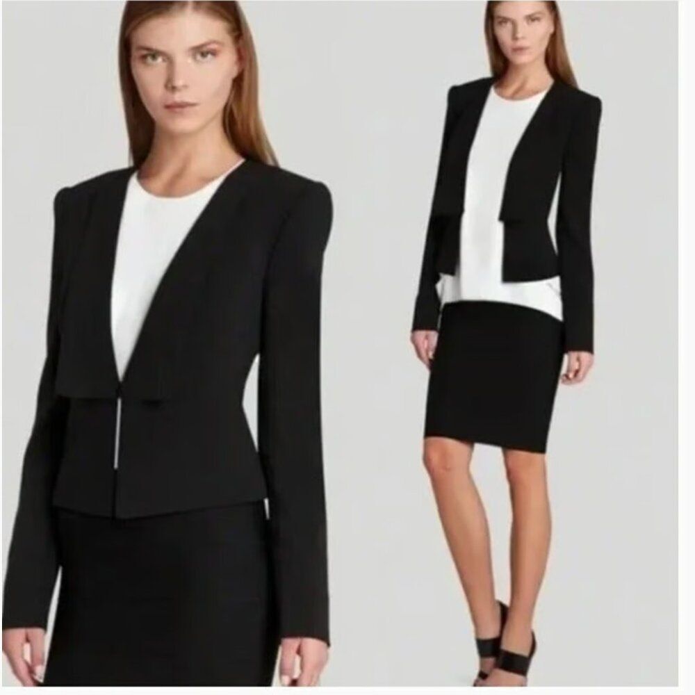 NWT BCBG Max Azria Black Penn Blazer Jacket Sz S Peplum Crop Tailored Luxury